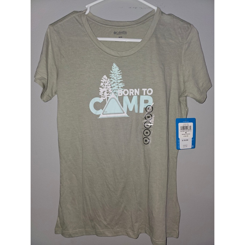 NWT Columbia Daisy Days SS Graphic Tee Sage Green Born To Camp AL3125-348 M
